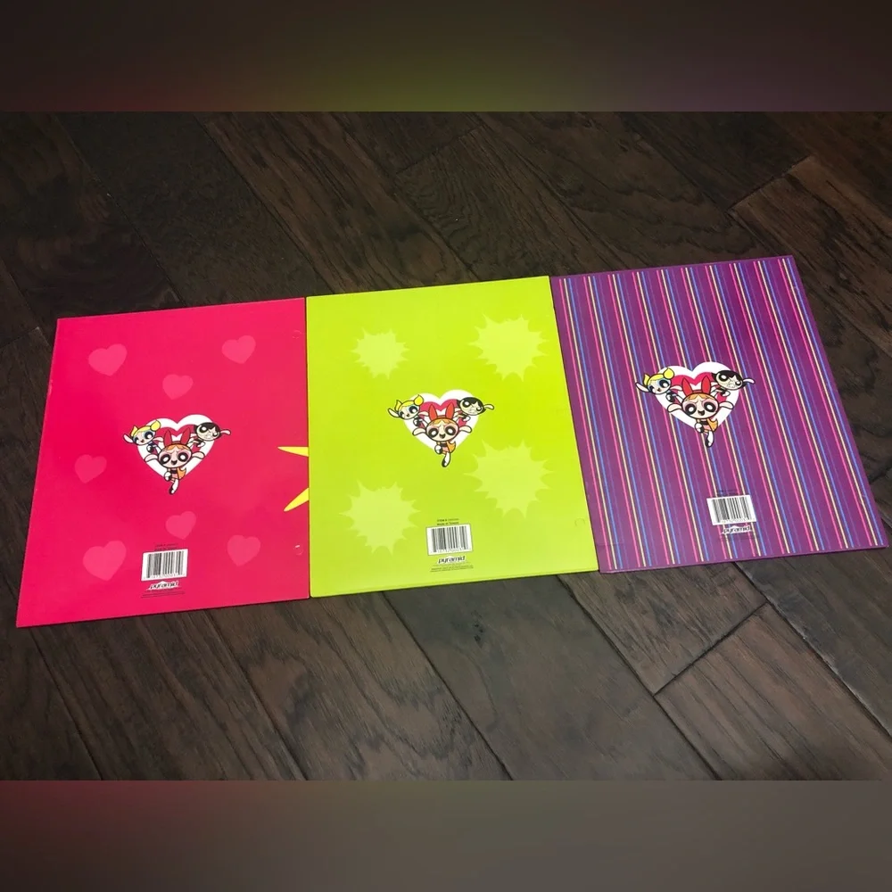 3 vintage power puff girl folders